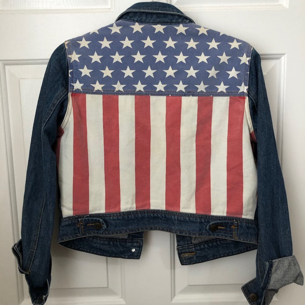 American Flag Cropped Denim Jacket